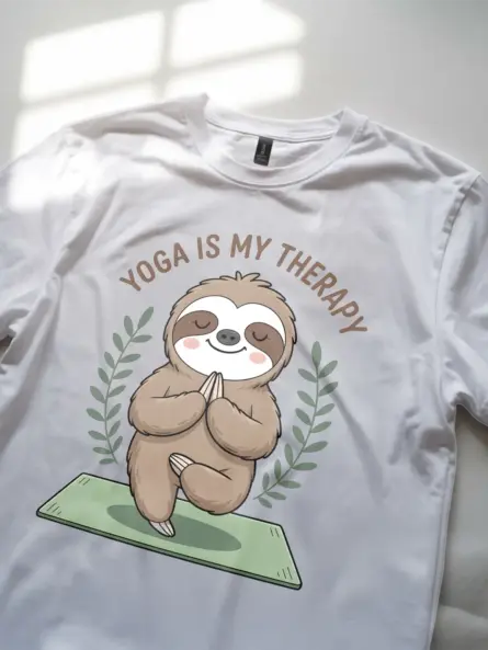 Yoga Is My Therapy Shirt – Adorable Sloth Tee for Stress Relief - Image 11