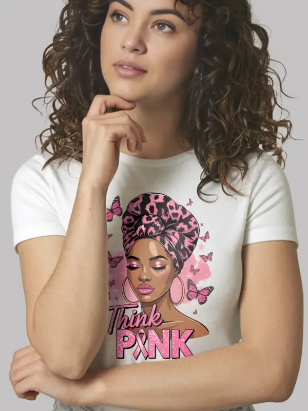 White Shirt Think Pink Breast Cancer Shirt Front View