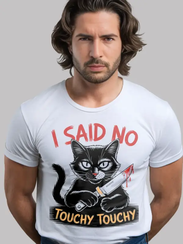 white no touchy touchy cat shirt edgy introvert design