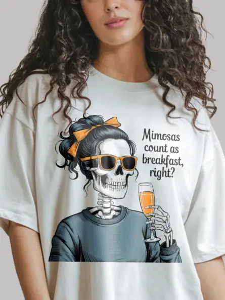 Mimosas Brunch Skeleton T-Shirt for Women – Funny Brunch Tee