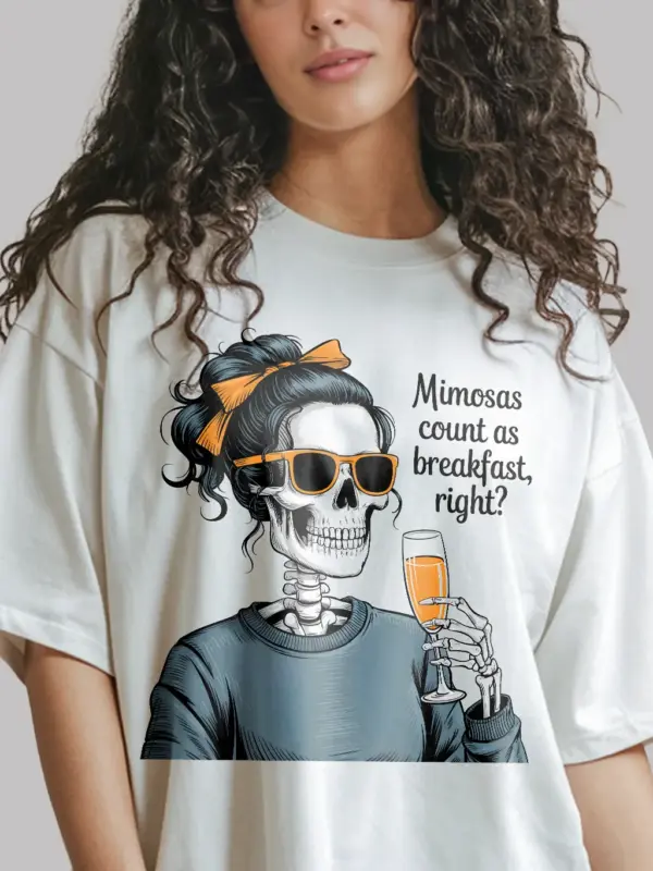 Mimosas Brunch Skeleton T-Shirt for Women – Funny Brunch Tee