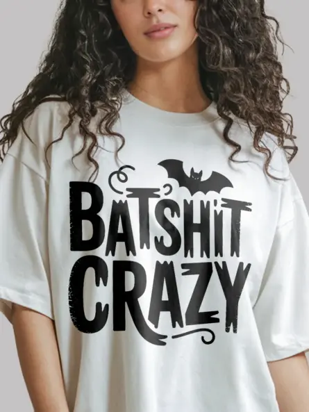 White close-up – Distressed gothic batshit crazy t-shirt white color