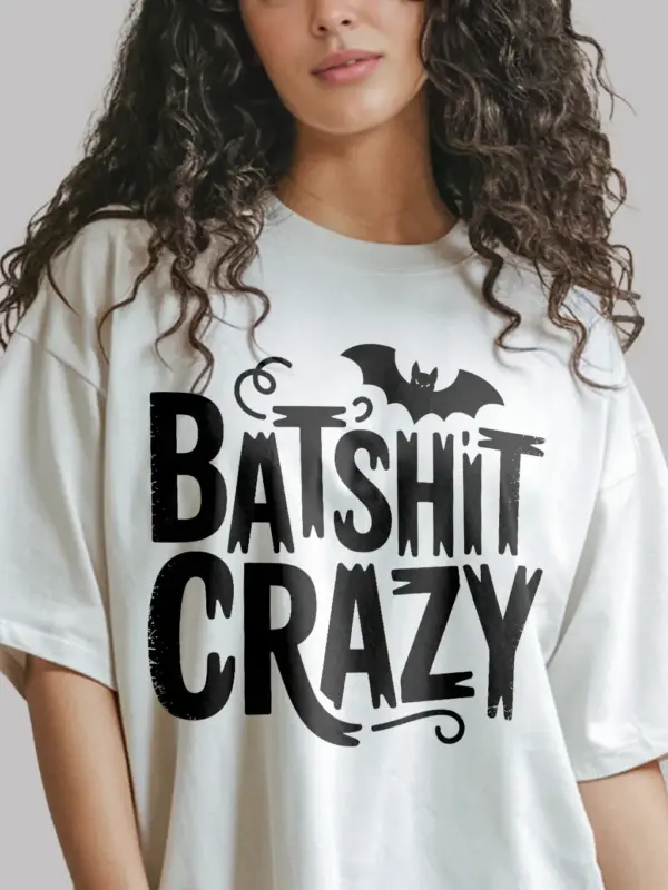 White close-up – Distressed gothic batshit crazy t-shirt white color