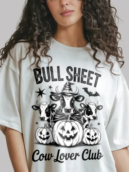 White close-up – vintage sketch cows bull sheet cow Halloween shirt white