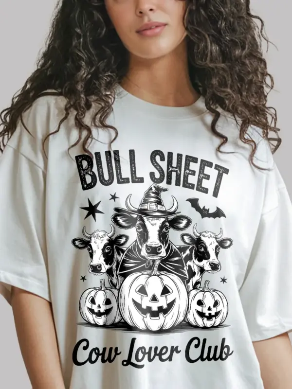 White close-up – vintage sketch cows bull sheet cow Halloween shirt white