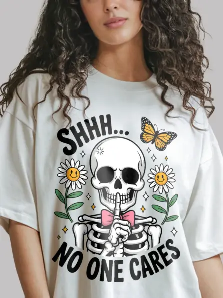 Witty Sarcastic Skeleton Shhh Shirt for Gen Z - Image 12
