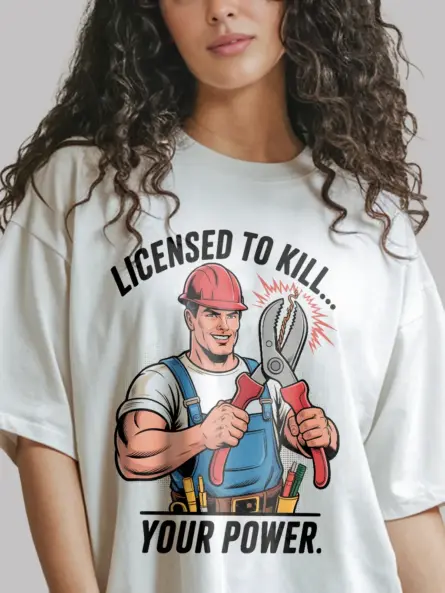 Licensed Electrician Pun T-Shirt – Comic Style “Licensed to Kill… Your Power - Image 12