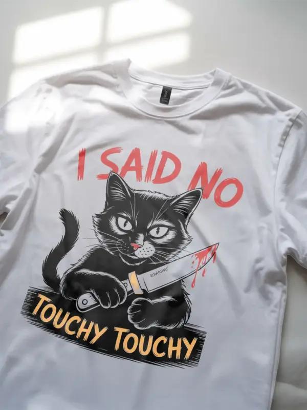 lifestyle view no touchy touchy cat shirt sarcastic cat lover tee
