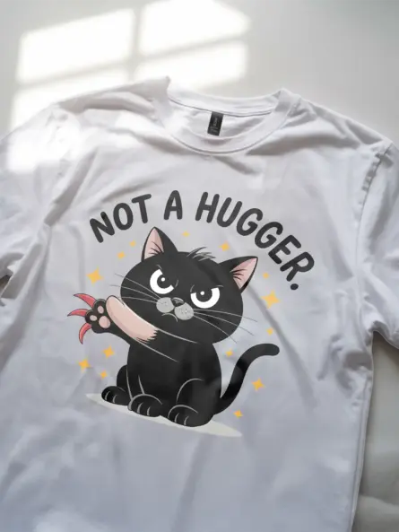 Introvert girl in white. not a hugger cat shirt with cat mug