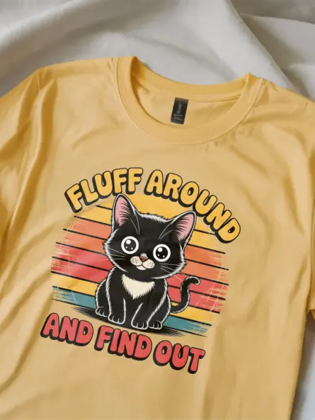 yellow fluff around vintage funny cat shirt for women