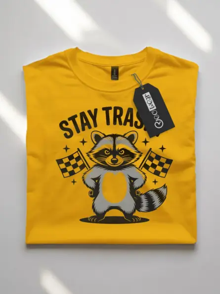 yellow flatlay Stay Trashy Raccoon Shirt stay trashy raccoon shirt