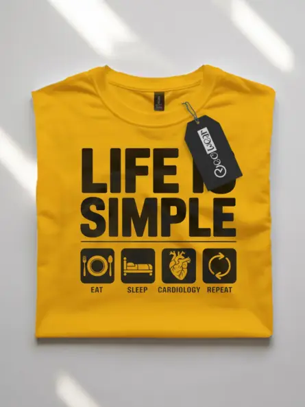 yellow cardiology life shirt front view with icon design