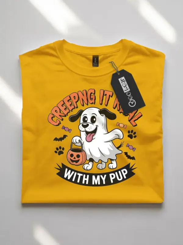 yellow flatlay Front view Creeping It Real Dog Halloween T-Shirt for dog moms