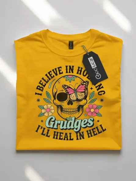 yellow flatlay holding grudges t-shirt