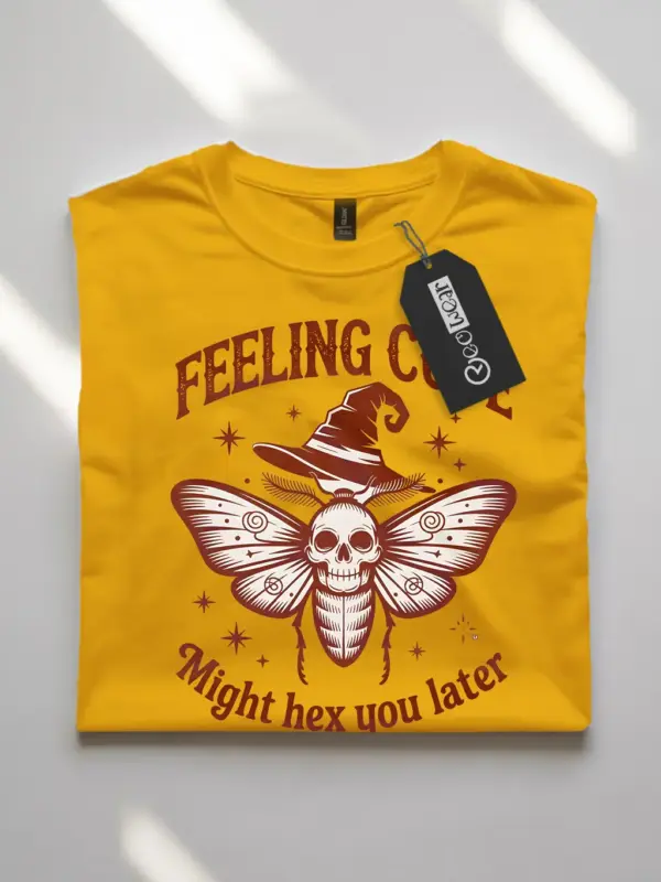 front – yellow witchcore moth skull t-shirt front design