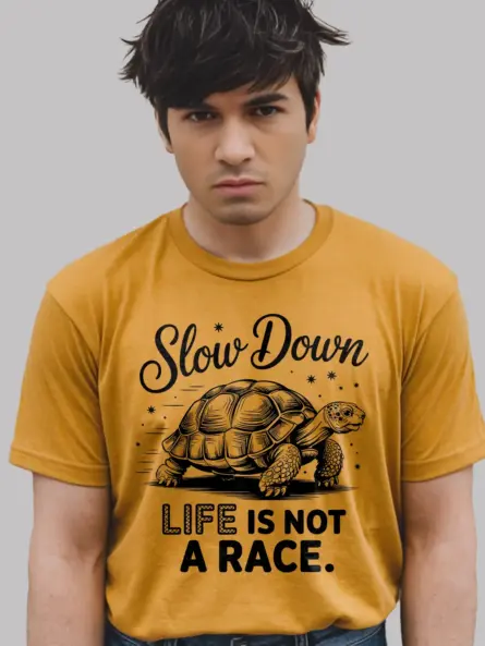 yellow – Slow Down Life Is Not a Race – mindfulness turtle t-shirt