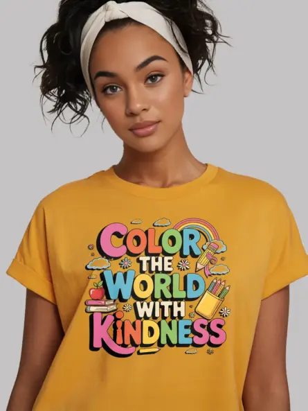 Color the World with Kindness T-Shirt – Retro Rainbow Style - Image 12