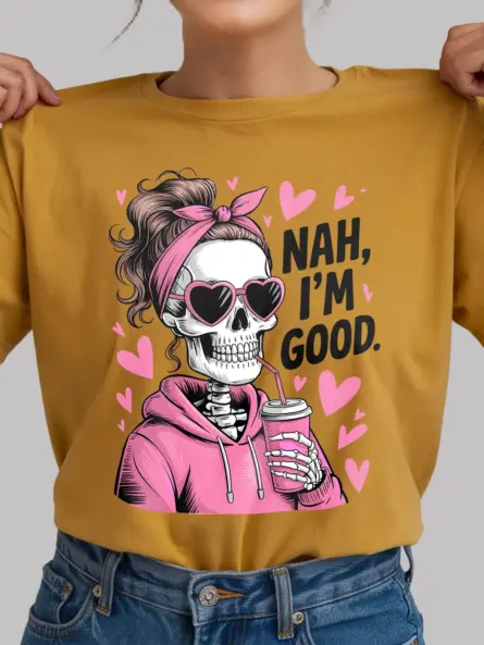 Funny Nah I’m Good Skeleton Shirt – Sarcastic Coffee Tee for Women - Image 12