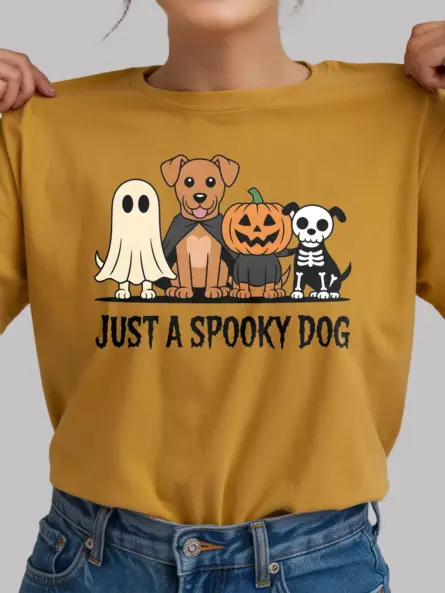 yellow front – Ghost Dog Costume Tee – spooky dog halloween t-shirt