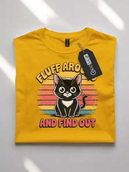 yellow lifestyle photo fluff around vintage funny cat shirt for women