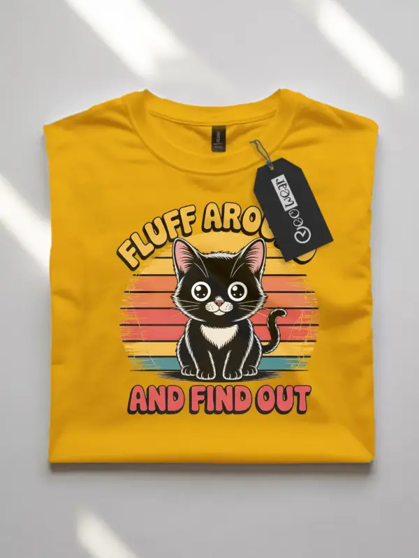 yellow lifestyle photo fluff around vintage funny cat shirt for women