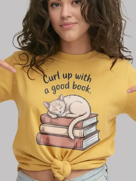 Cozy Bookworm Cat Shirt – Curl Up with a Good Book Tee - Image 12