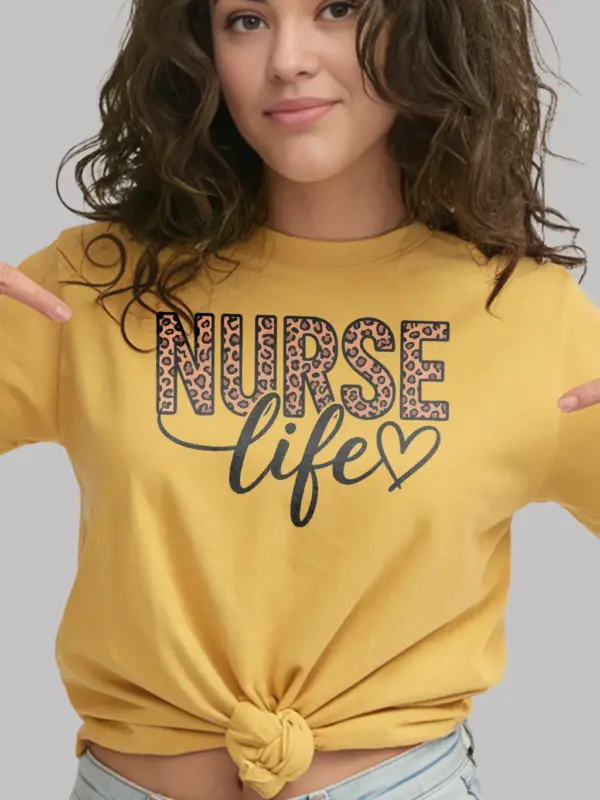 yellow leopard print nurse life t-shirt for nursing students