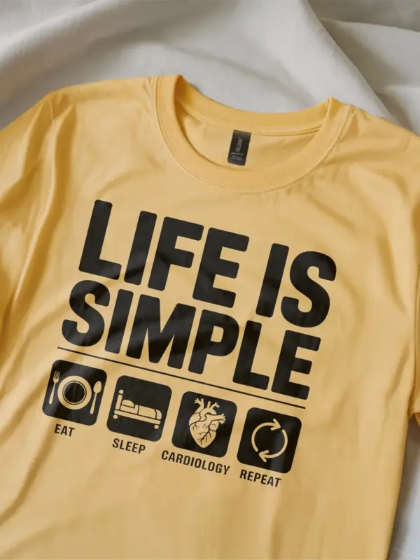 yellow cardiology life shirt lifestyle image in hospital