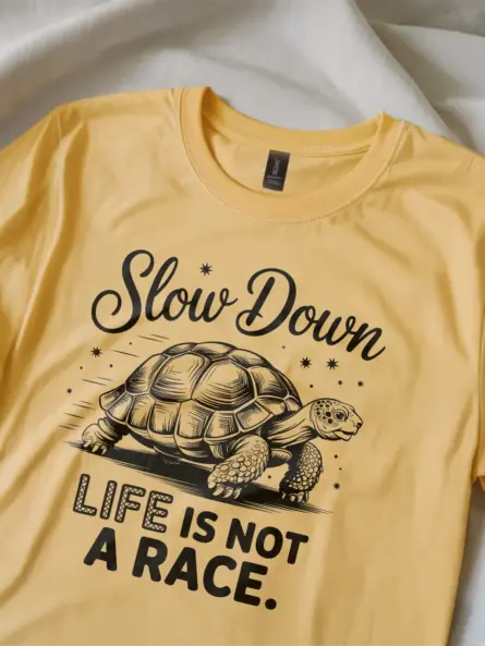 yellow – Slow Down Life Is Not a Race – mindfulness turtle t-shirt