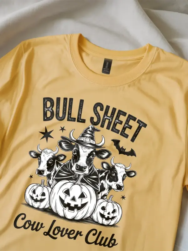 yellow close-up – jack-o-lantern cape detail bull sheet cow Halloween shirt