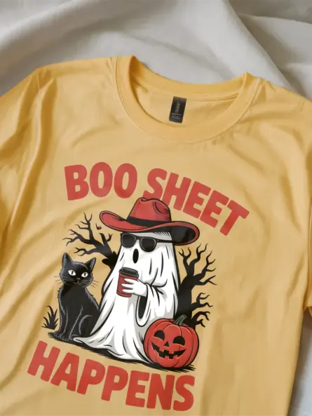 yellow close-up – coffee ghost design cowboy ghost Halloween shirt yellow
