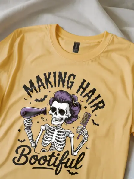 Funny Skeleton Hairdresser Halloween T-Shirt for Stylists - Image 2