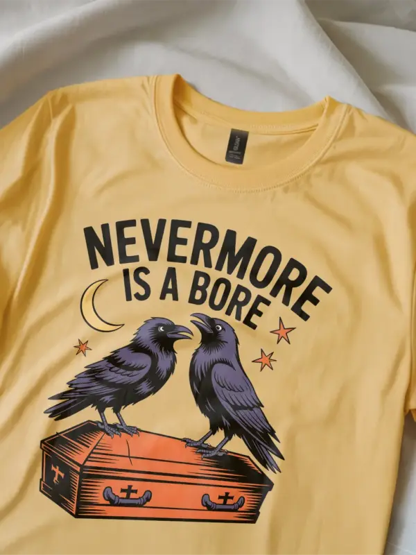 yellow folded flat – spooky bookish Halloween tee – gothic raven literary pun t-shirt