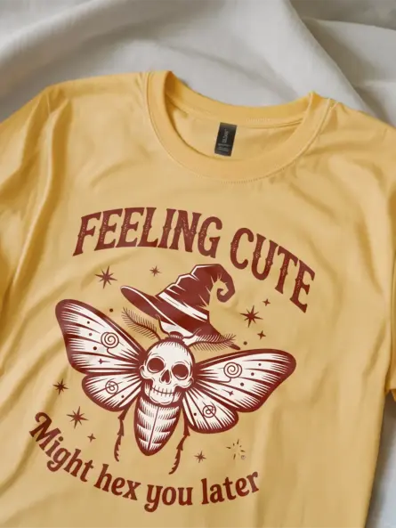 skull moth design on witchcore t-shirt YELLOW