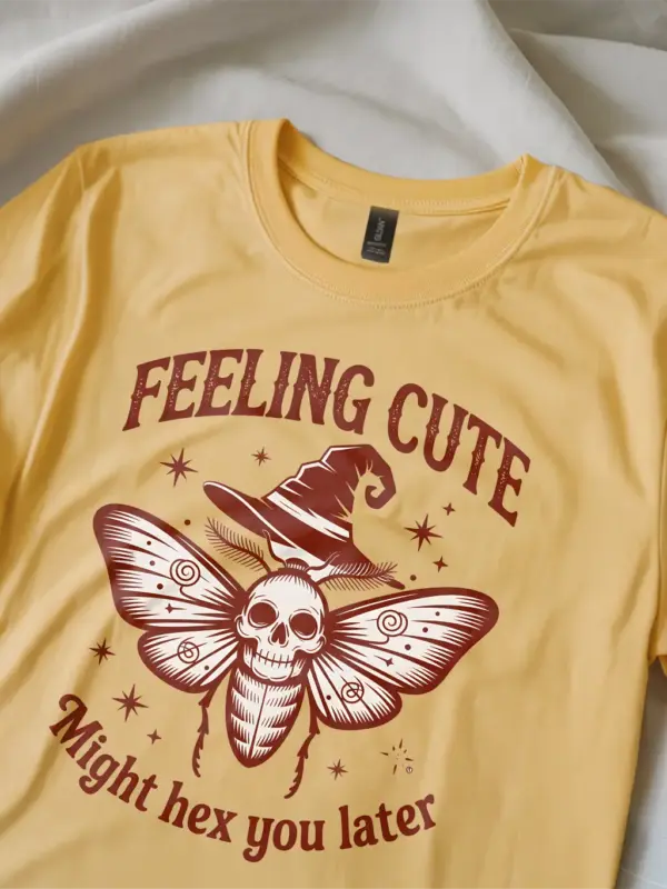 skull moth design on witchcore t-shirt YELLOW