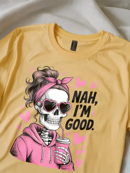 Funny Nah I’m Good Skeleton Shirt – Sarcastic Coffee Tee for Women - Image 11