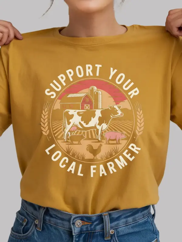 shirt yellow Farm Animal Graphic Tee - support your local