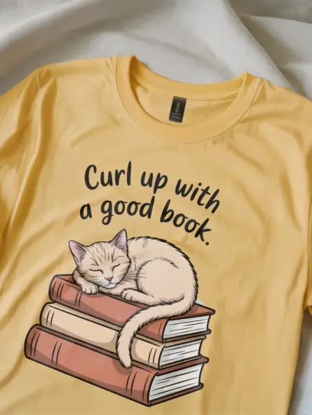 Cozy Bookworm Cat Shirt – Curl Up with a Good Book Tee - Image 11