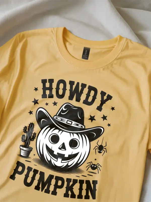 yellow close-up – cactus and spider graphic cowboy pumpkin Halloween shirt yellow