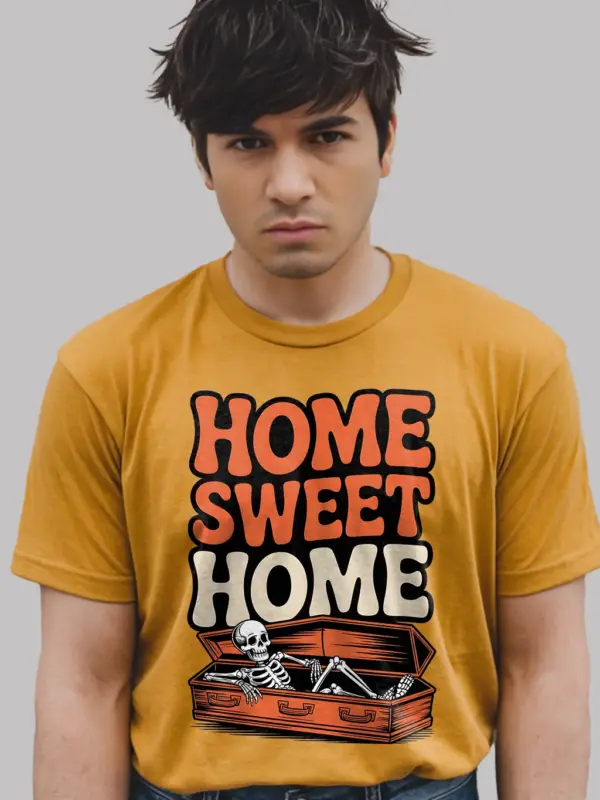 yellow close-up – retro coffin texture design coffin skeleton homebody t-shirt yellow