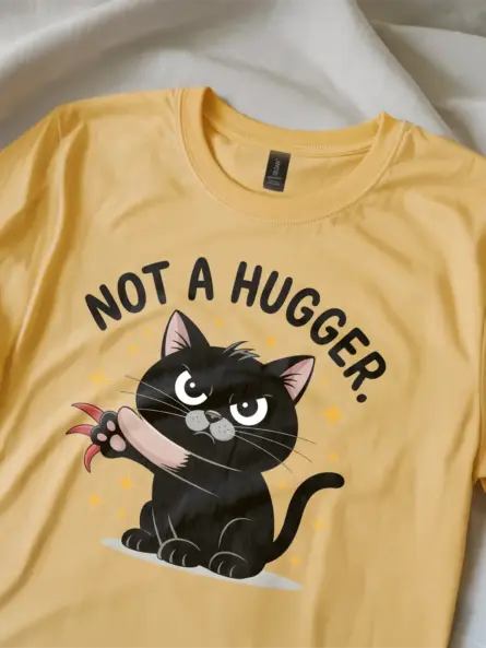 Model styling yellow. not a hugger cat shirt with denim