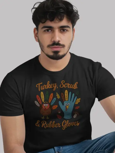 Thanksgiving Nurse T-Shirt – Funny Turkey Scrub & Rubber Gloves Tee - Image 3