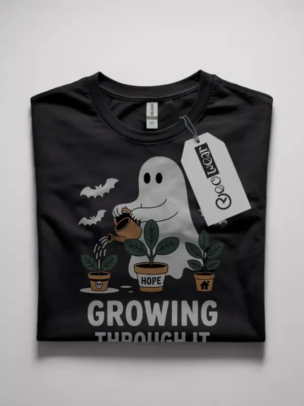 black flatlay Shirt growing-through-it-t-shirt growing through it t-shirt