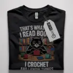 cat lover reading crochet t-shirt
