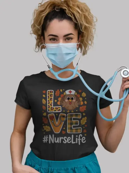 Stylish Fall Nurse Shirt – Thanksgiving Turkey NurseLife Tee - Image 3