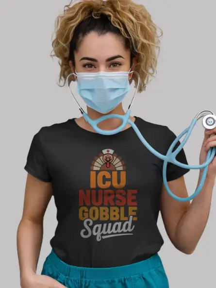 Thanksgiving Nurse Shirt – Funny ICU Gobble Squad Medical Tee - Image 3