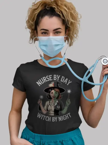 Nurse Witch T-Shirt – Funny Halloween Tee for Night Shift Nurses - Image 3