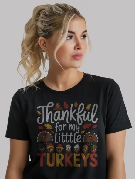 Adorable Thankful Teacher Thanksgiving Shirt – Little Turkeys Design - Image 3