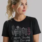 Black Conquer Unite Inspire Overcome Shirt – Front – Breast Cancer Awareness Shirt