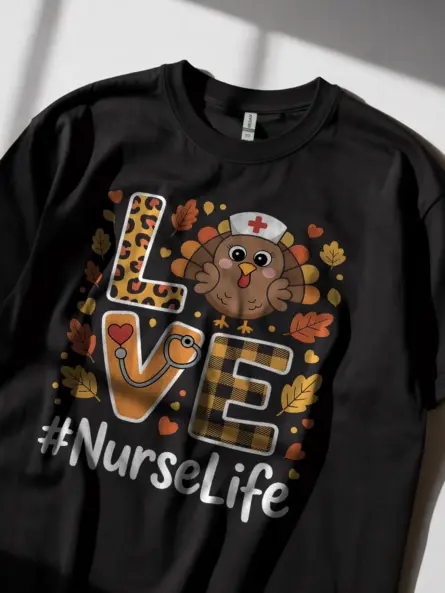 Stylish Fall Nurse Shirt – Thanksgiving Turkey NurseLife Tee - Image 2